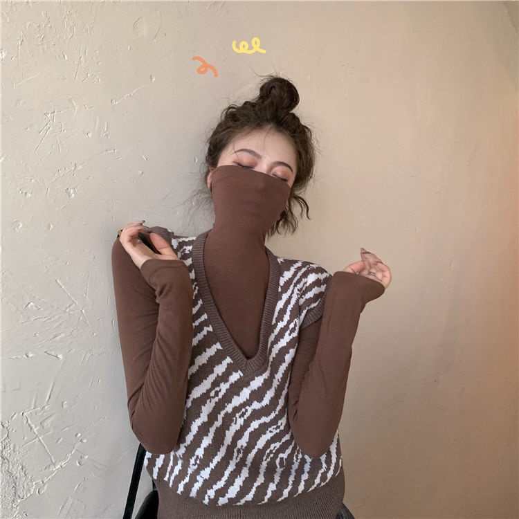 Áo Len Không Tay Dáng Rộng Họa Tiết Sọc Caro Phong Cách Retro Hàn Quốc