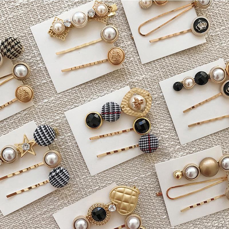 Set 3 kẹp tóc đính ngọc trai phong cách Hàn Quốc thanh lịch dành cho nữ