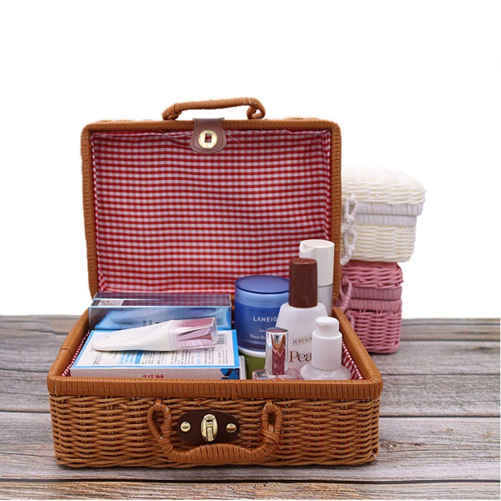 1 Hộp Đựng Mỹ Phẩm Đan Mây PP Khung Tre Sáng Tạo