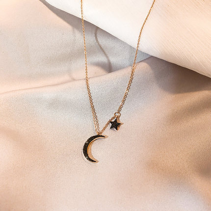Fashion black star and moon ladies pendant titanium steel gold necklace