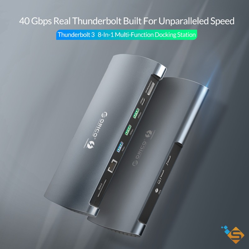 Bộ Chia (Docking) ORICO 8 Trong 1 TB3-S1 Thunderbolt 3 USB 3.0 USB-C DP 3K RJ-45 TF/SD Dùng Cho MacBook - Bảo Hành 1 Năm