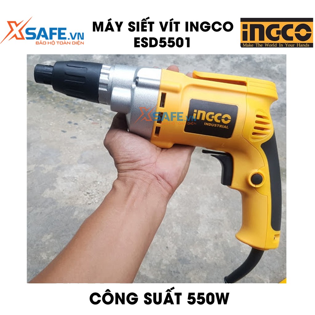 Máy bắn vít cầm tay 550W INGCO ESD5501 tốc độ 2500rpm, đầu gài lục giác 1/4&quot;, kèm 6 mũi siết vít máy vặn vít dùng điện