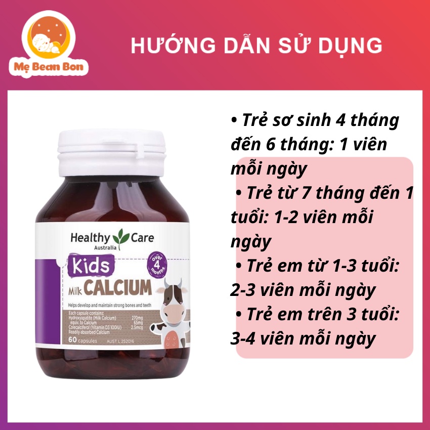 canxi Healthy Care Milk Calcium Úc 60 viên cho bé biếng ăn với d3 giảm còi xương phát triển chiều cao từ 4 tháng tuổi