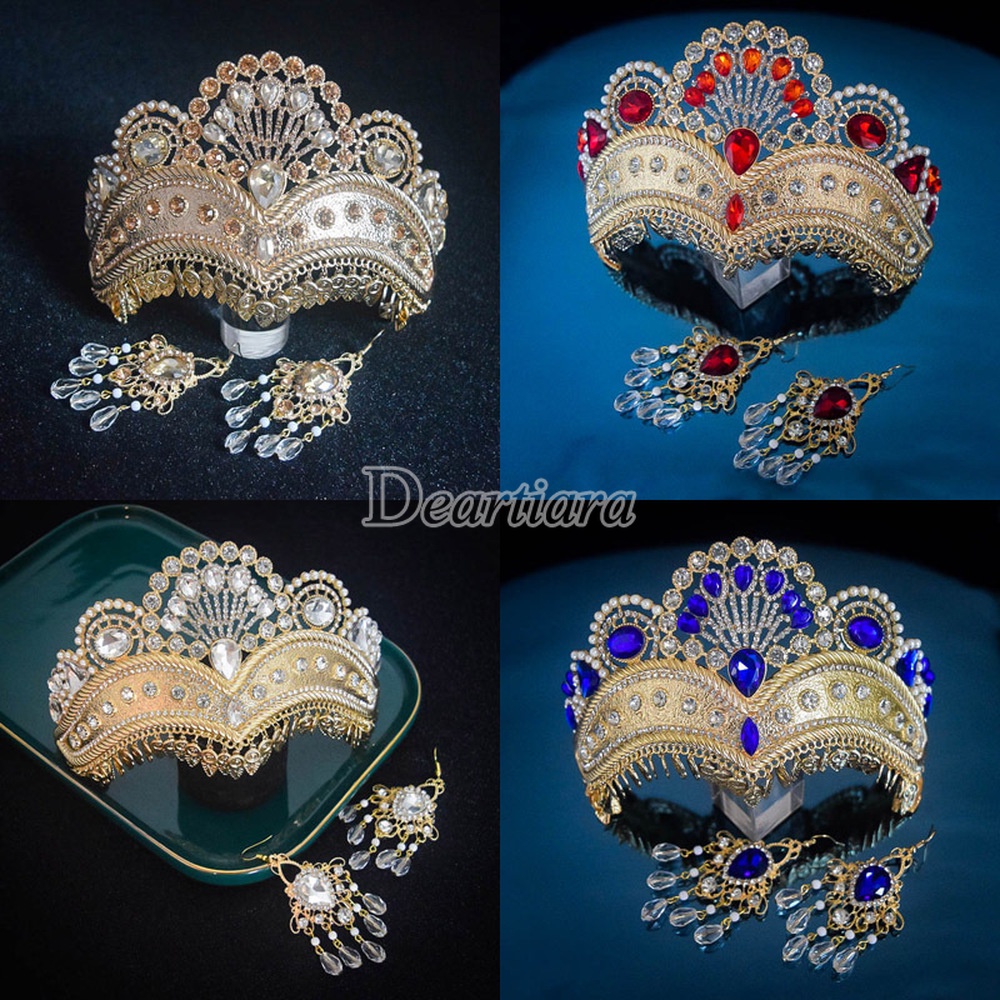 Bộ Dây Chuyền + Bông Tai Hợp Kim Hình Vương Miện Đính Ngọc Trai Thời Trang Cho Nữ