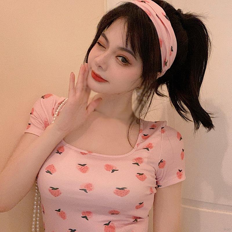 Áo Thun Croptop Tay Ngắn Cổ Vuông Dáng Ôm Thời Trang Mùa Hè Cho Nữ