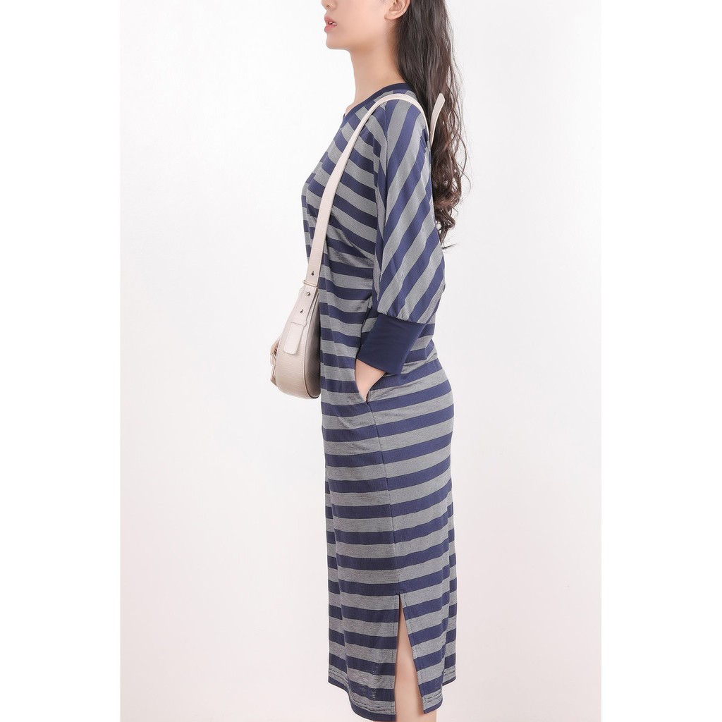 Đầm suông nữ dáng dài, họa tiết kẻ, bo tay, thiết kế cao cấp TK FASHION DKB38