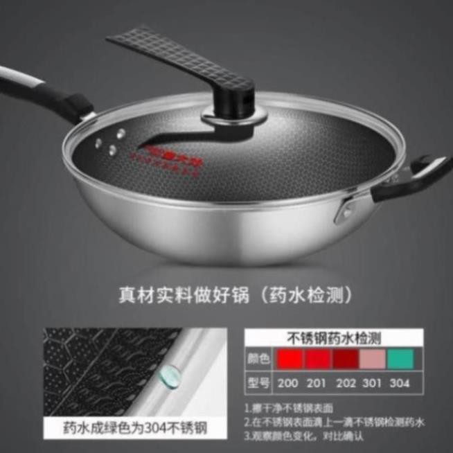 Chảo inox 304 nấu Dahuang chống dính ít khói dầu dày ăn tổ ong gia dụng bếp từ