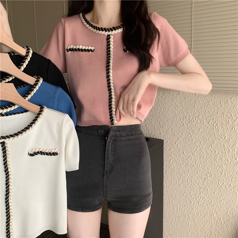Áo Sweater Dệt Kim Ngắn Tay Thời Trang Mùa Hè