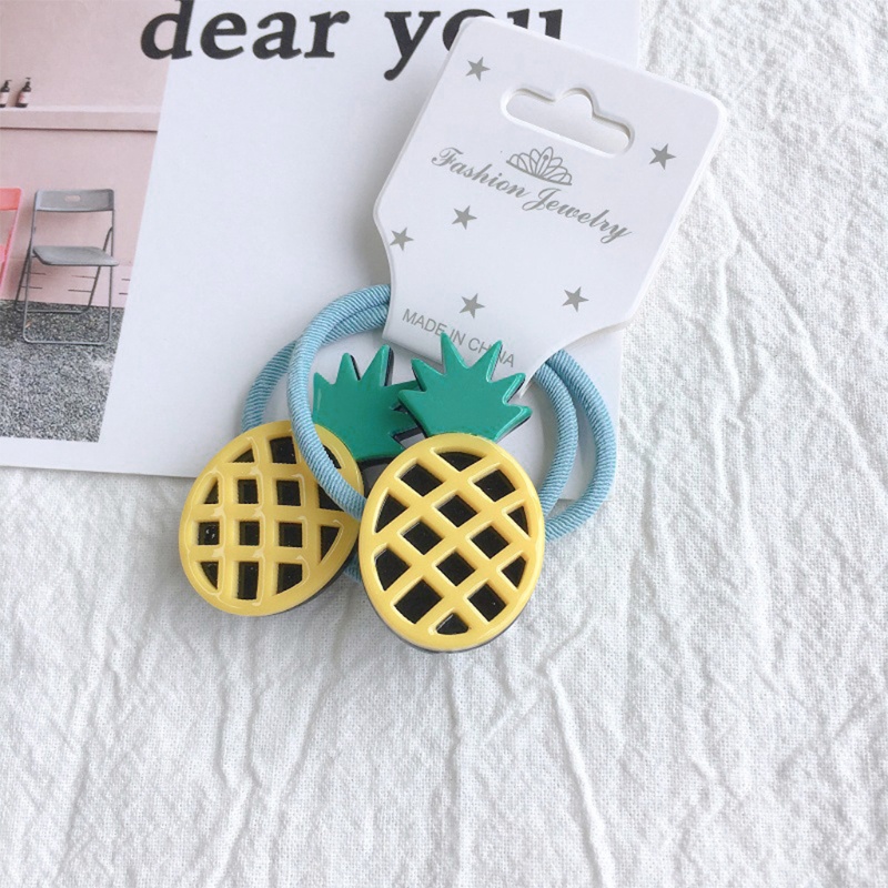 Set 2 Dây Buộc Tóc Cao Su Co Giãn Gắn Hình Thú Hoạt Hình / Trái Cây Phong Cách Hàn Quốc Cho Bé Gái Giá Đỡ