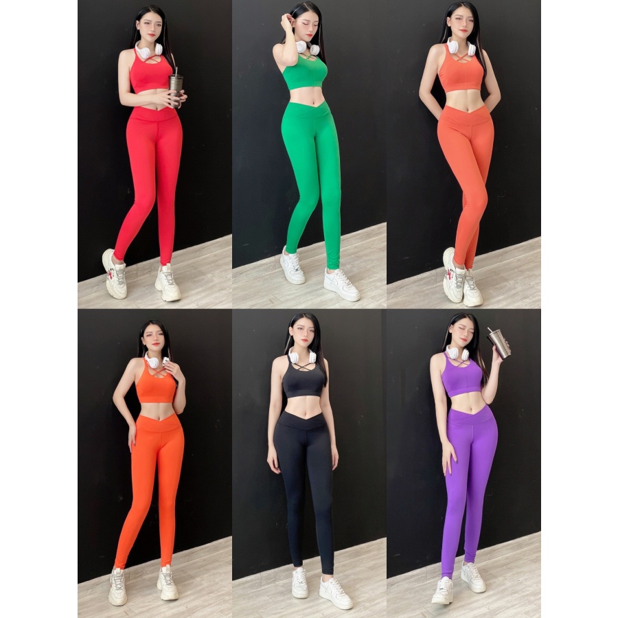 Bộ áo bra quần dài đan ngực tập gym-yoga xinh xắn