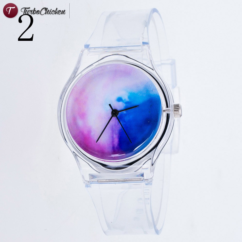 #Đồng hồ đeo tay# Fashion Women Wristwatches Plastic Cartoon Clock Transparent Strap Student Sport Watches Lady Girls Casual Quartz Watch