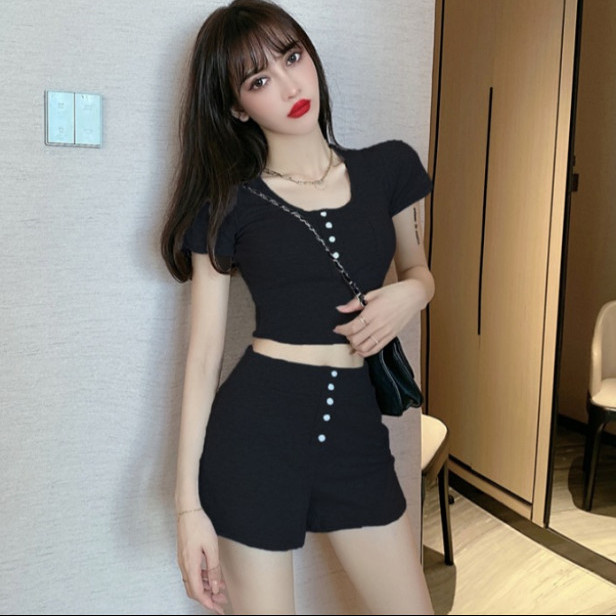 Set Áo Croptop + Quần Short Lưng Cao Năng Động Thời Trang Cho Nữ