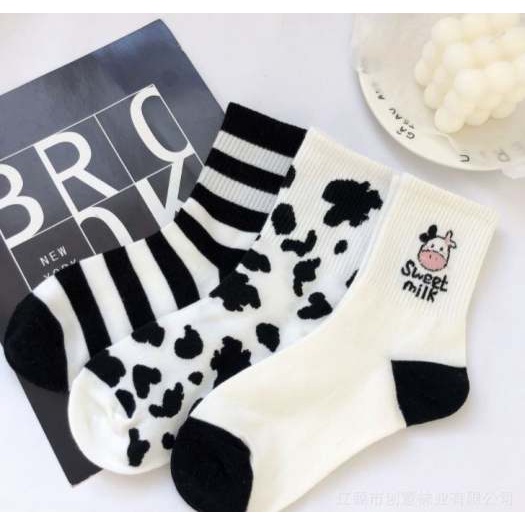 5 Đôi Tất Cổ Cao Họa Tiết Bò Sữa Hàn Quốc Trend Hót Hòn Họt