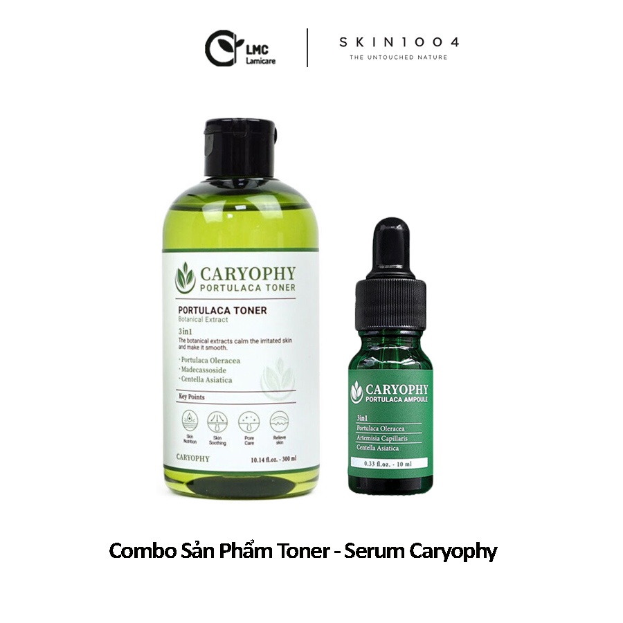 Combo 2 sản phẩm tinh chất làm sạch mụn và nước hoa hồng dưỡng trắng da caryophy portulaca - Lamicare