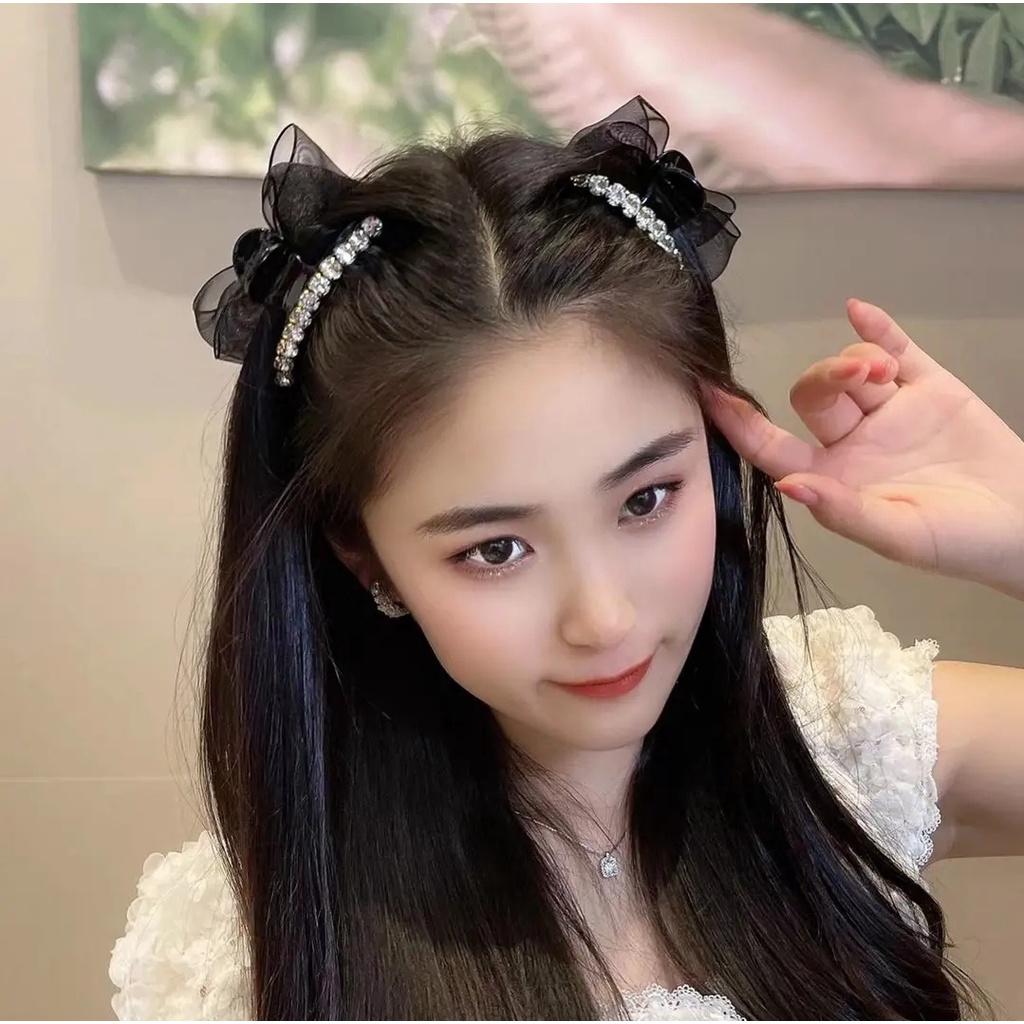 Kẹp tóc càng cua nơ nhỏ hai mặt đính đá ngọc, kẹp mái đính nơ dành cho nữ, kẹp tóc hàn quốc Mely t5-18