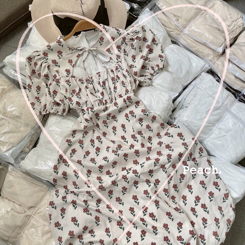 Đầm midi khoét ngực dáng maxi form chuẩn hoạ tiết hoa Sun Fashion