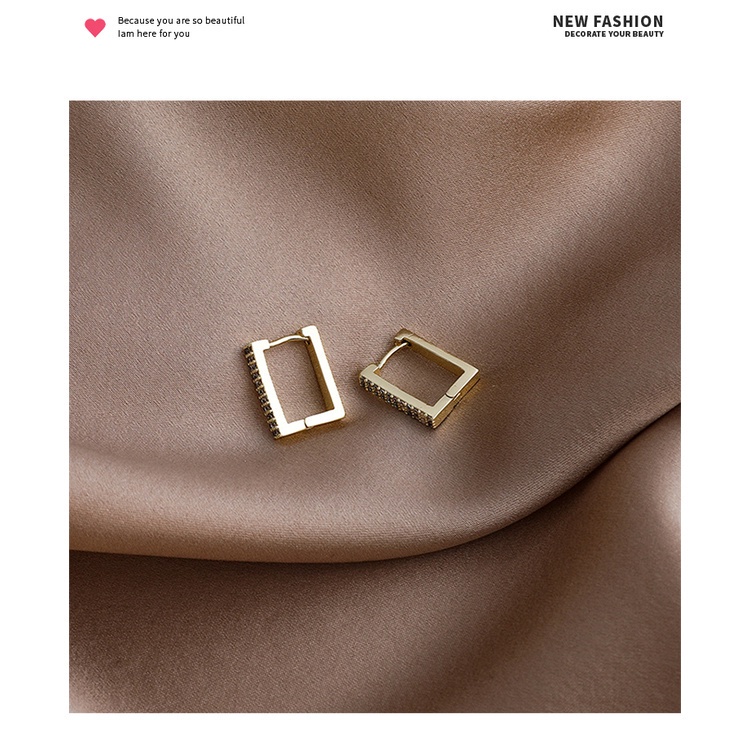 Bông tai mạ bạc 925 hình vuông thiết kế đơn giản phong cách Hàn Quốc mới