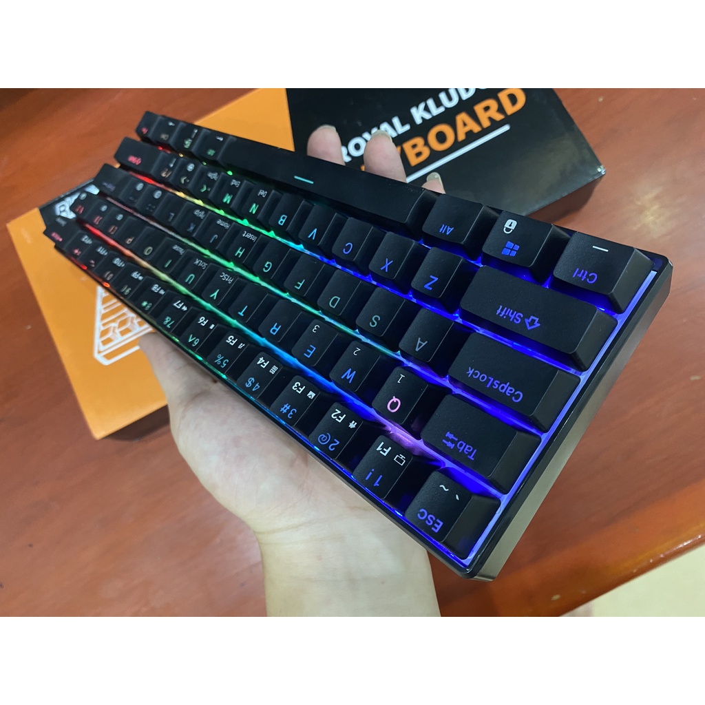 HOTSWAP - Bàn phím Cơ mini Royal Kludge RK61 RGB 60% kết nối 3 chế độ Dây, Bluetooth 5.1 và Wireless 2.4G - Chính Hãng