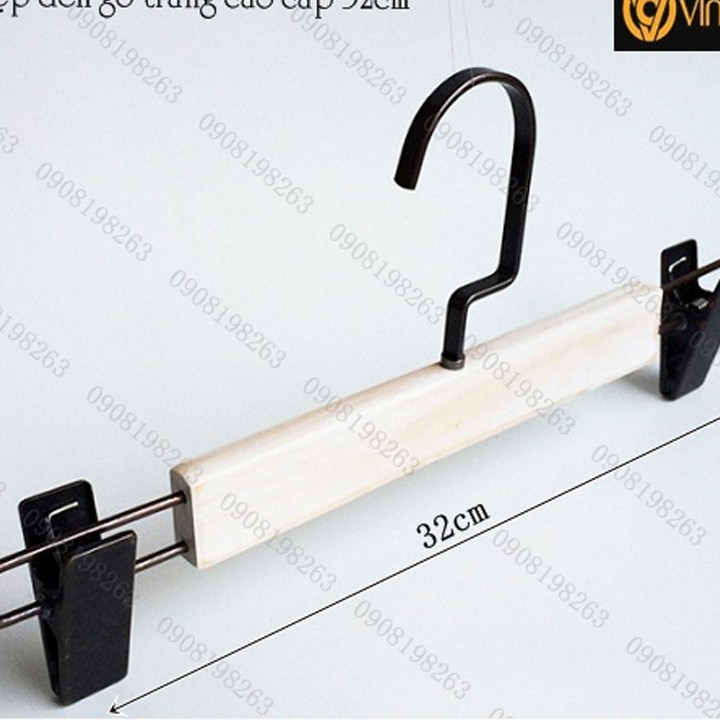 Móc kẹp gỗ trắng đầu kẹp đen 32cm (1 móc)