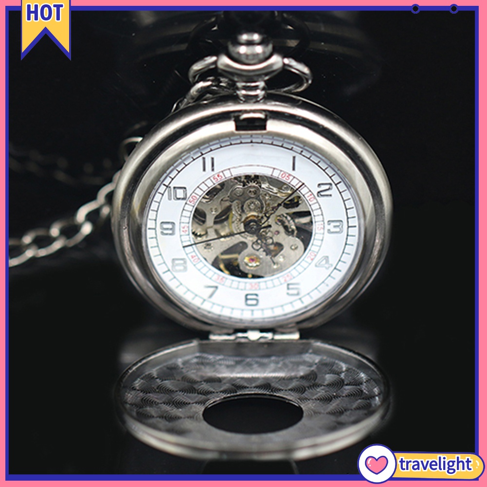 [Travelight] Đồng hồ bỏ túi nắp bật chạm khắc số La Mã phong cách cổ điển unisex tiện lợi