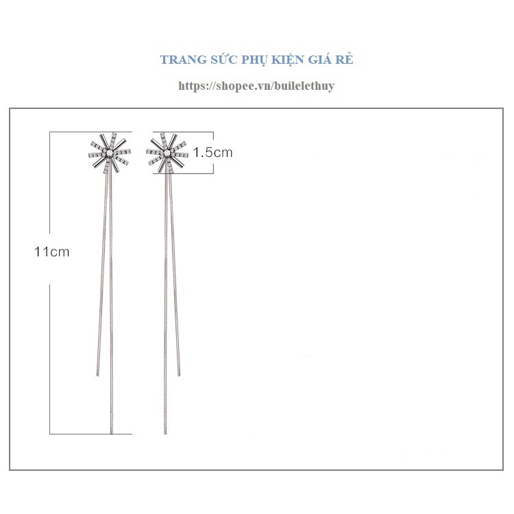 Bông tai dài thời trang Hàn Quốc bạc ý S925 HT117