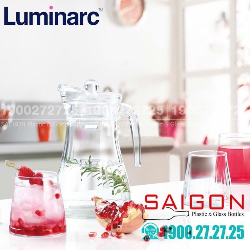 Bộ Bình Thủy Tinh Luminarc Bucolique 5 Món P5362  ( 01 Bình + 04 Ly Thủy Tinh ) ; Có Lẻ 1 Bình 1.3L