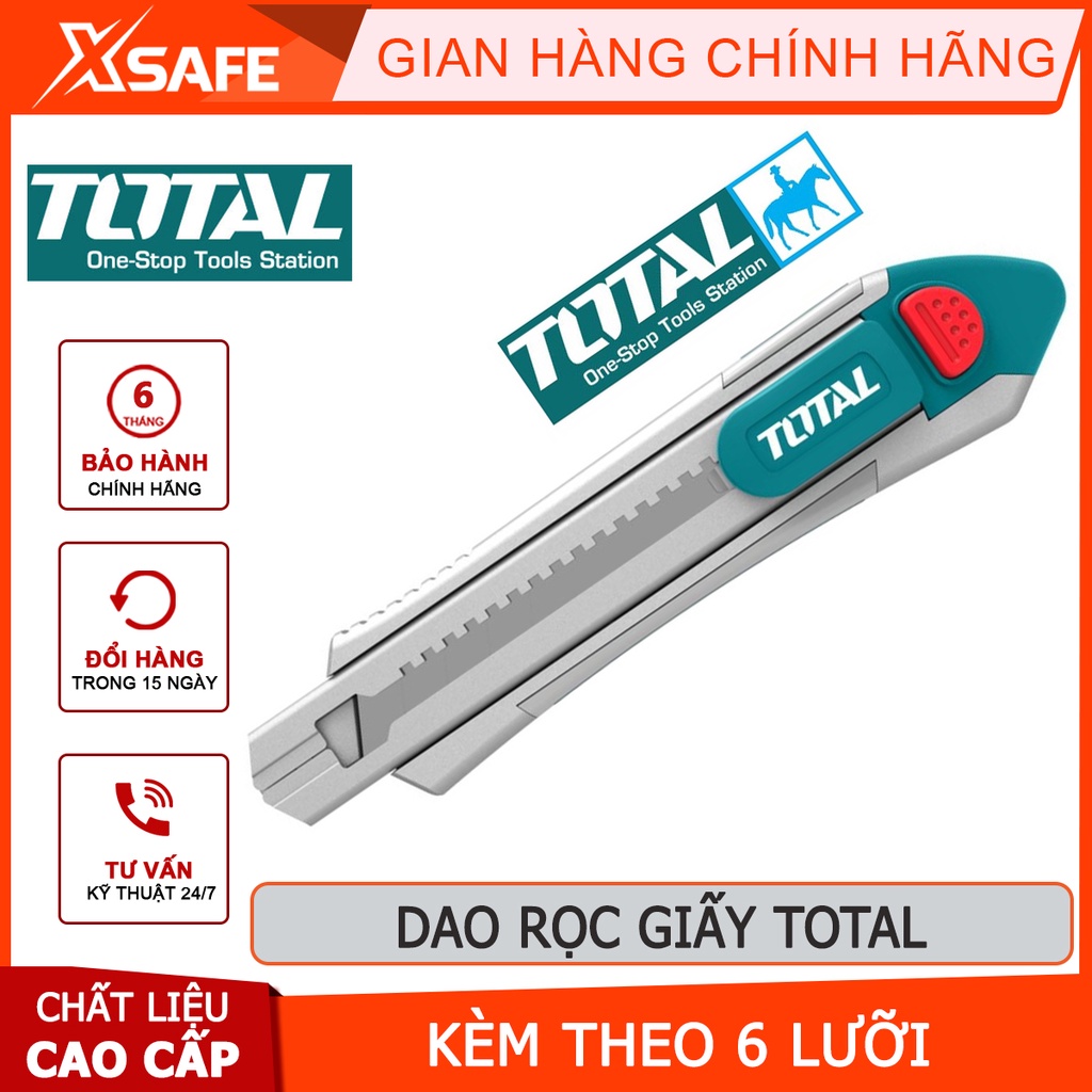 Dao rọc giấy TOTAL TG5121806 | dao cắt giấy kích thước lưỡi 18 x 100mm, kèm 6 lưỡi cắt dán giấy, các loại hộp