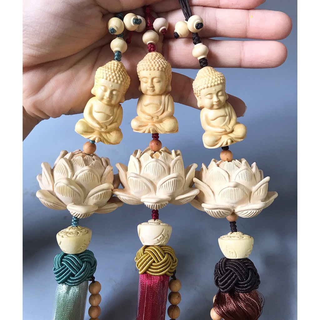 Dây Treo Khánh Phật Tọa Liên Hoa, Dây Treo Phật Sen Gỗ Hoàng Dương Trang Trí Ô Tô,Toả mùi thơm nhẹ