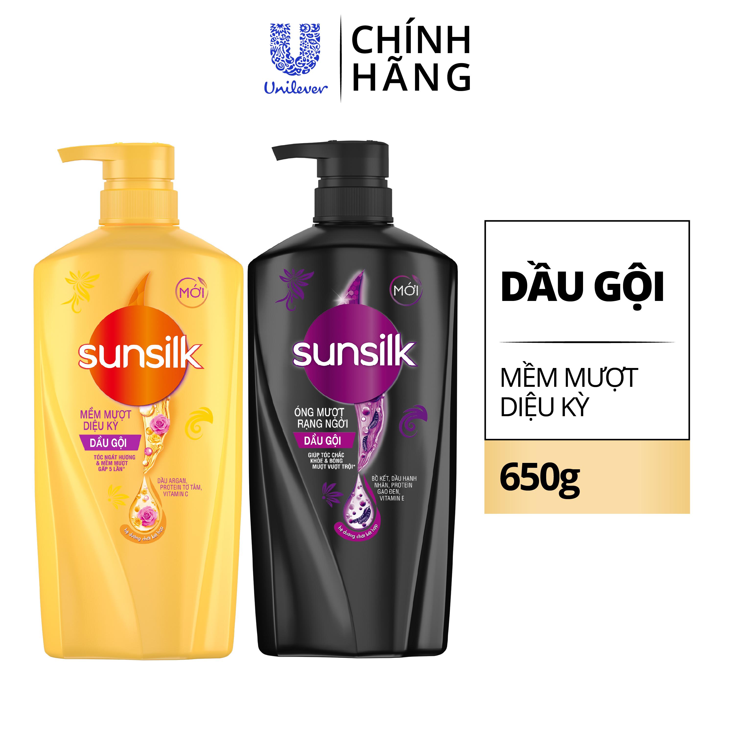 Dầu gội Sunsilk 650g làm sạch và mềm mượt tóc gấp 5 lần, cho mái tóc ngát hương suốt 48h