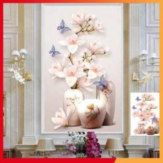 Tranh đính đá Bình hoa lan trắng Kt 57*70 cm | Tranh thêu chữ thập Bình hoa lan