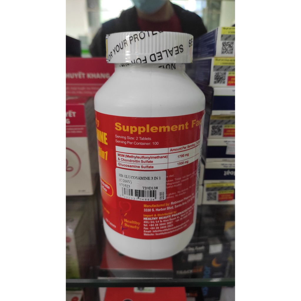 [Lọ 200 viên] HB Glucosamine 3 In 1 - Bổ Sung Dưỡng Chất Cho Khớp, Giảm Thoái Hóa Khớp, Viêm Khớp - cvspharmacy