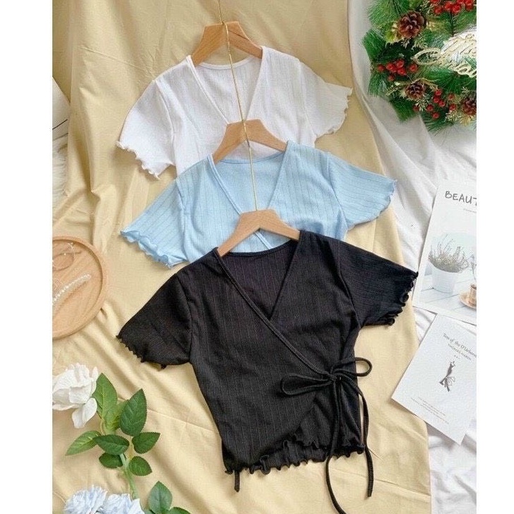 Áo Croptop dây đắp chéo siêu sexyKèm hình thật  vải mềm