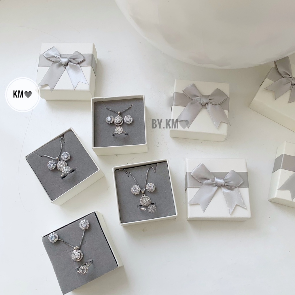 Bộ vòng cổ + bông tai + nhẫn đá xoay phong cách đơn giản cho nữ