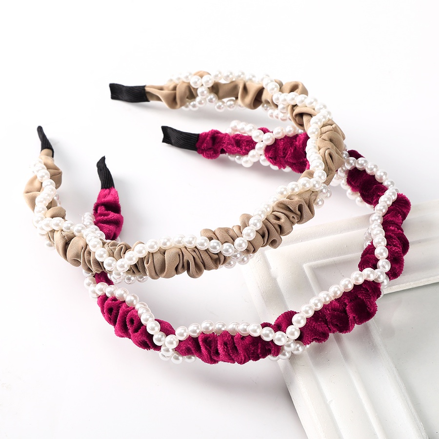 Băng đô cài tóc vải nhung đính hạt ngọc trai nhân tạo phong cách Hàn Quốc mới