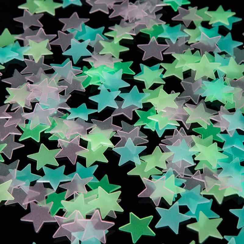 Gói100 ngôi sao dán tường dạ quang 3cm lấp lánh 1588