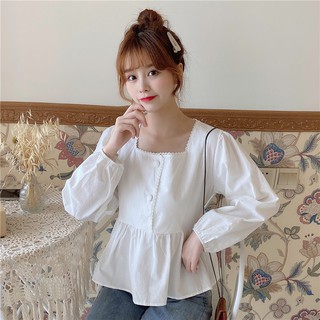 ÁO CỔ VUÔNG TAY DÀI PHỐI REN