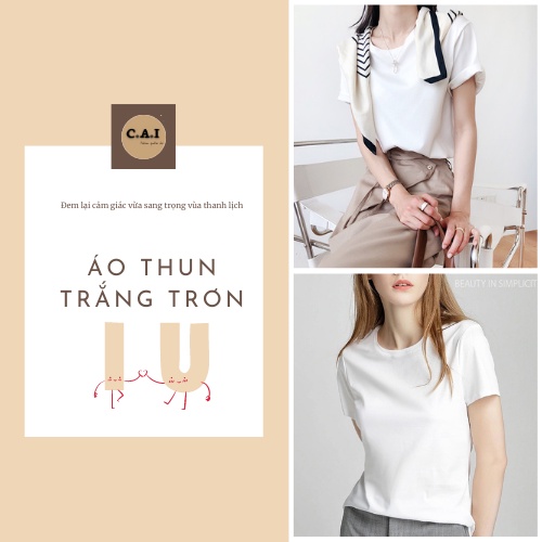Áo Thun Trơn Nữ Cổ Tròn Tay Ngắn Chất Cotton 100% Màu Trắng Size S M L