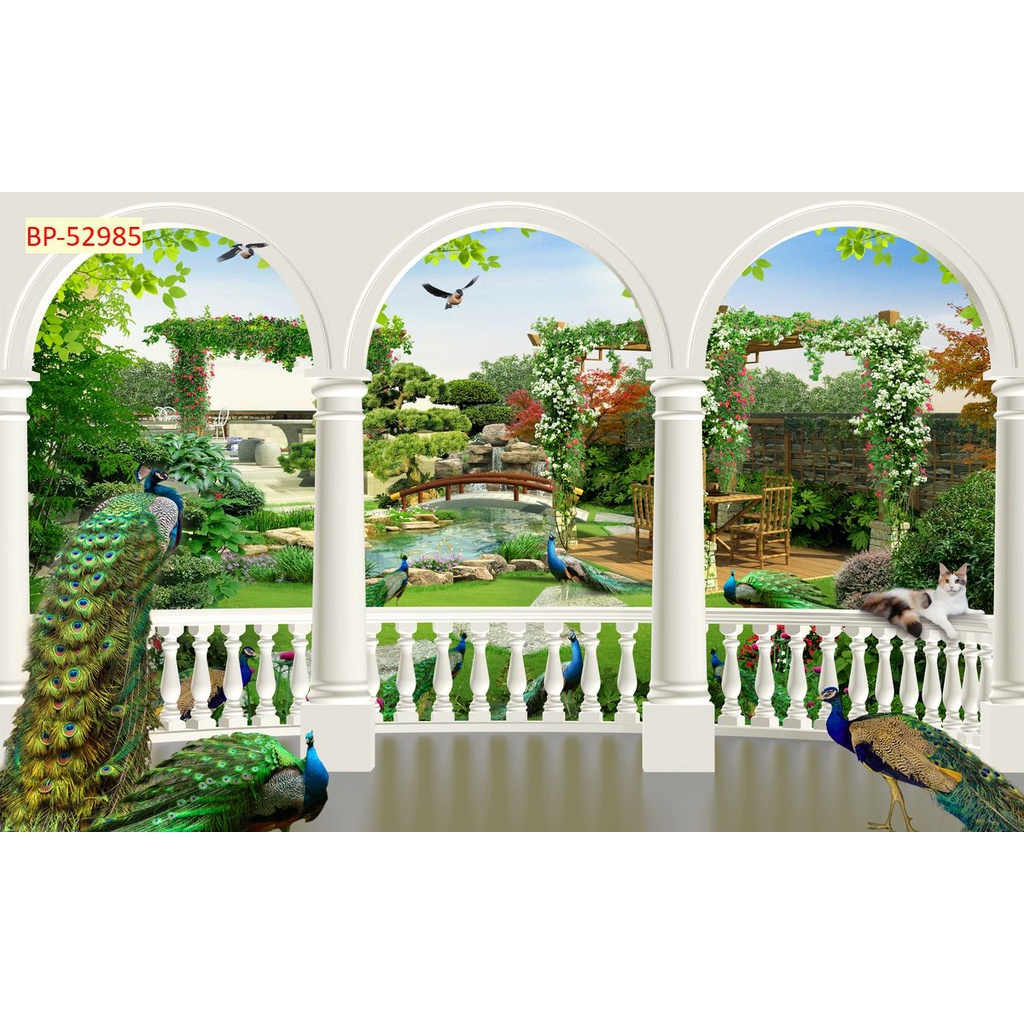 Tranh dán tường 3D khung cửa sổ phong cảnh