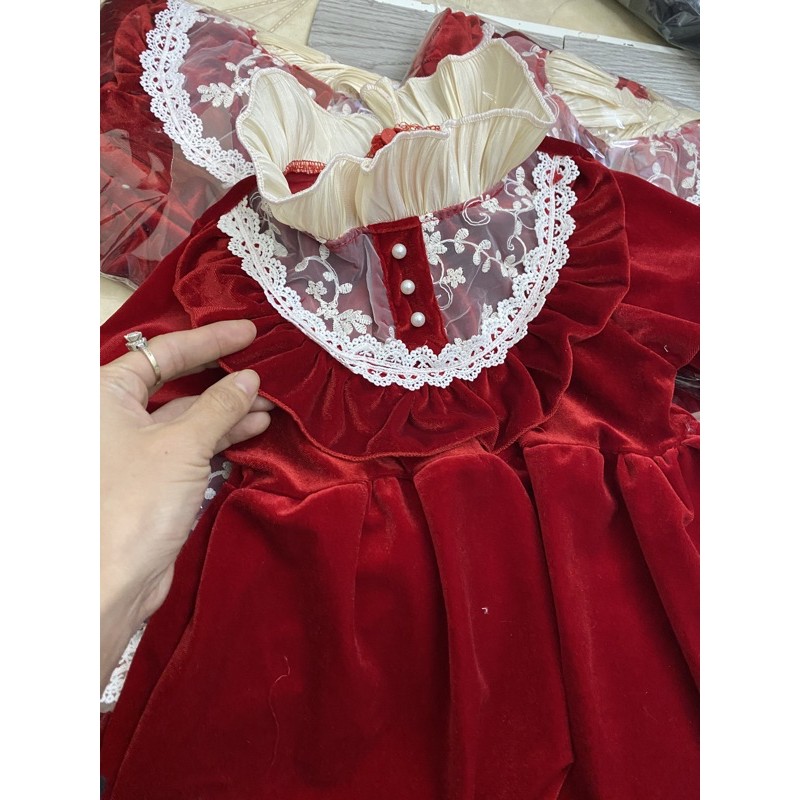 Váy nhung đỏ pha ren dành cho bé