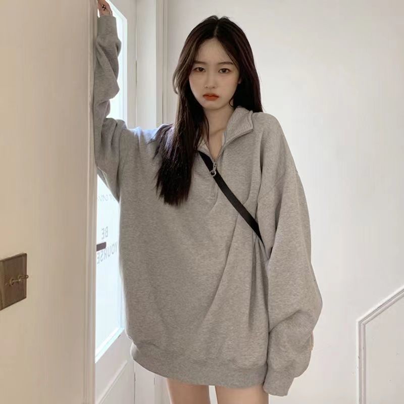Áo Khoác Sweater Dáng Rộng Màu Xám Thời Trang Mùa Đông 2022 Cho Nữ