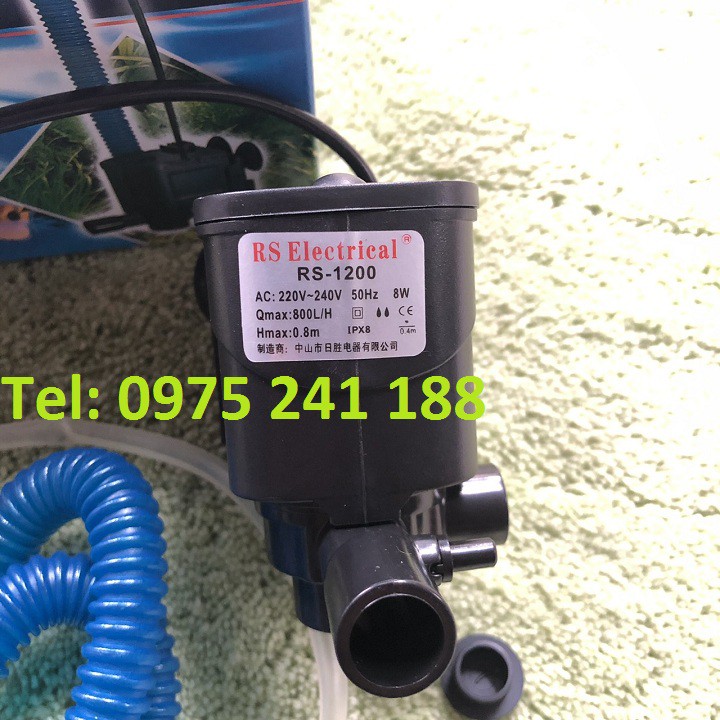 Máy bơm lọc nước hồ cá cảnh RS 1200, 8W, đẩy cao 80cm, có kết hợp thổi khí oxi