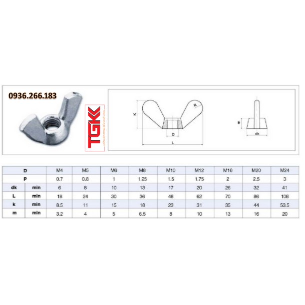 Đai ốc tai hồng mạ (M3-M12) (Túi 10)