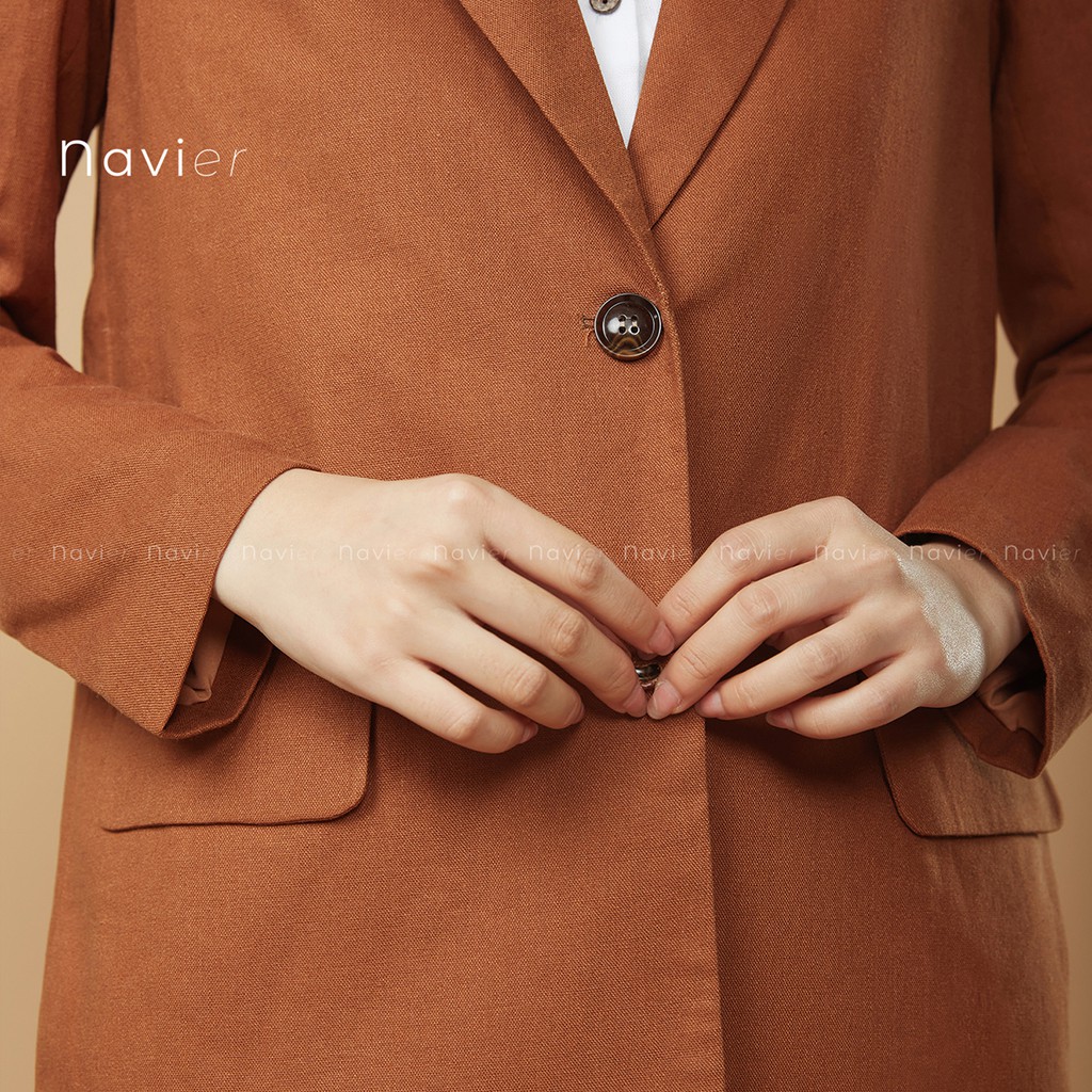 ÁO BLAZER NỮ HÀN QUỐC 2 LỚP DÁNG DÀI KÈM ĐAI NHIỀU MÀU - ÁO VEST NỮ CÔNG SỞ CAO CẤP LINEN VÉT B01 NAVIER | BigBuy360 - bigbuy360.vn