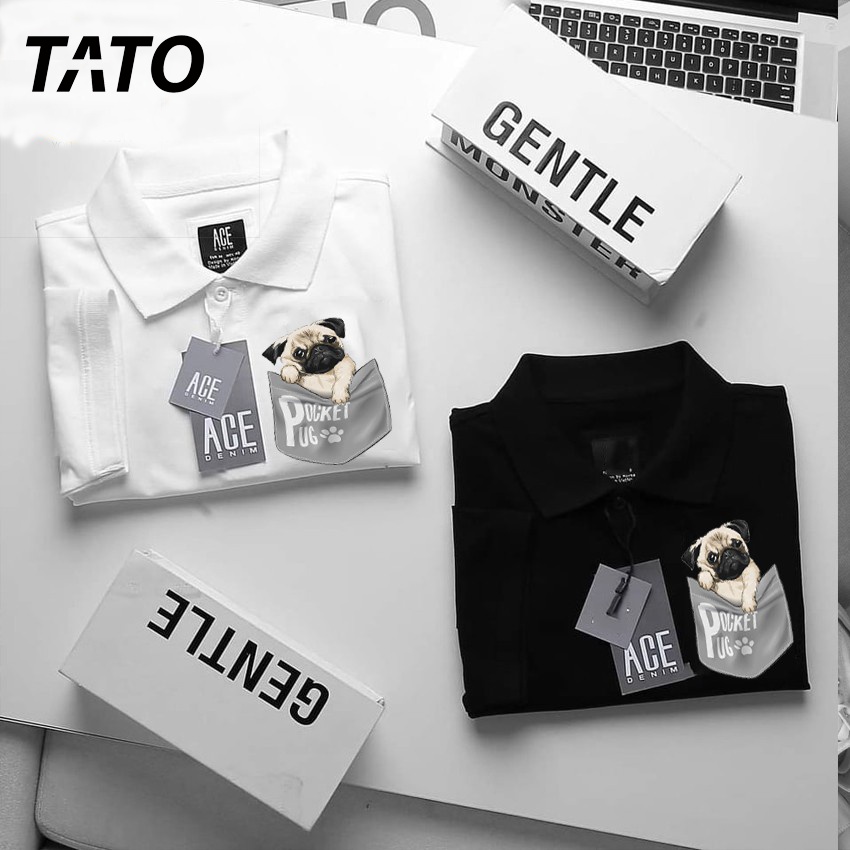 Áo polo TATO OFFICIAL in hình chú chó POCKET UG, áo polo unisex chất vải cá sấu thấm hút mồ hôi, mềm mại tư nhiên