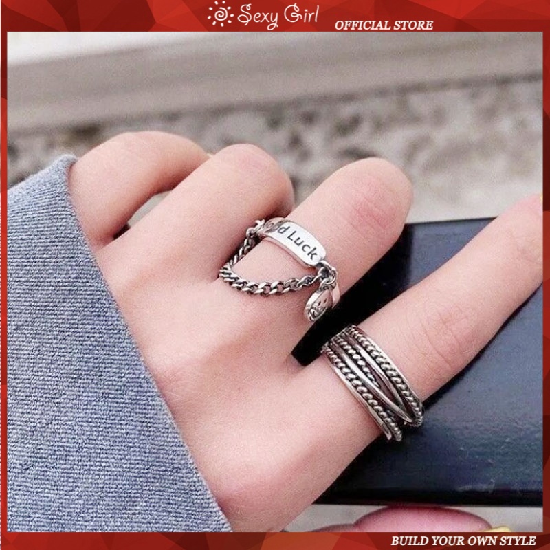 Set 2 nhẫn đeo tay kim loại hình mặt cười phong cách Hip Hop cho nữ