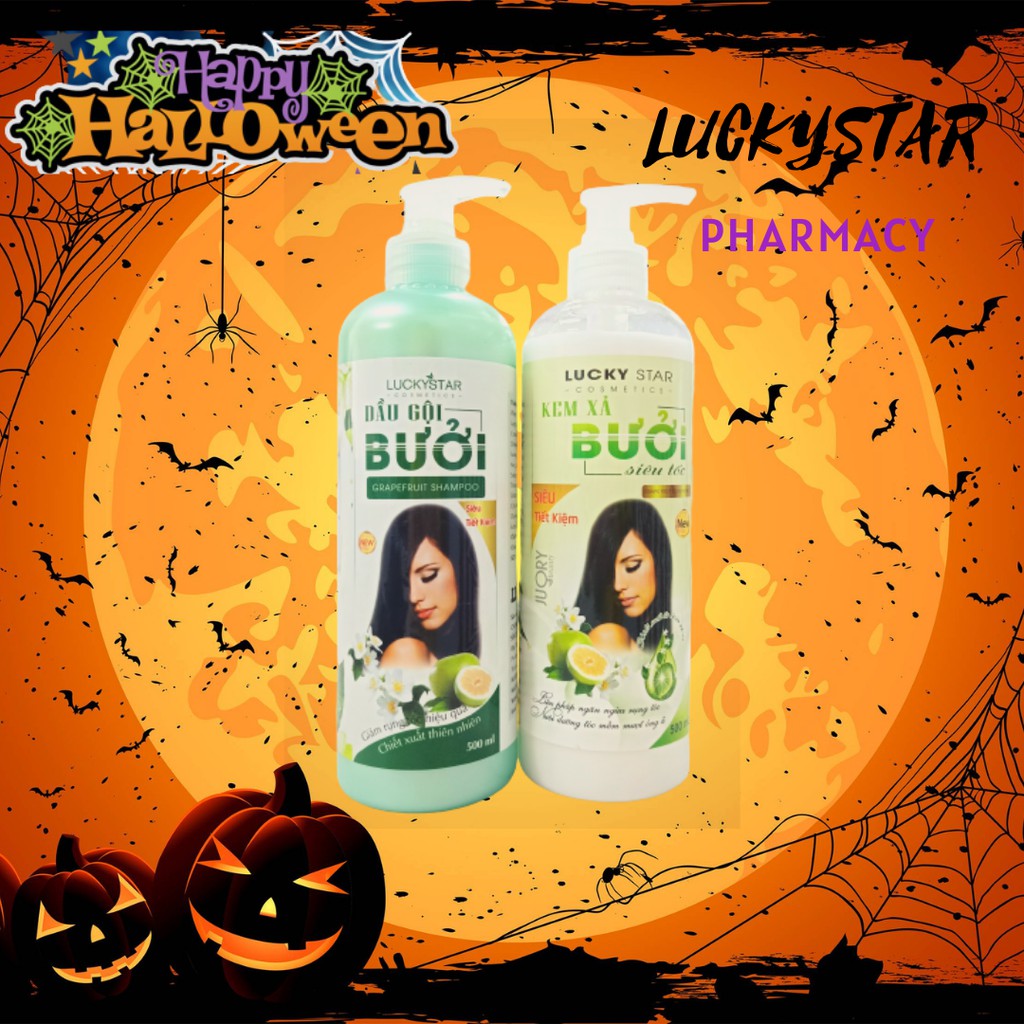 COMBO Dầu Gội + Kem Xả Tinh Dầu Bưởi Lucky Star 500ml x 2 chai