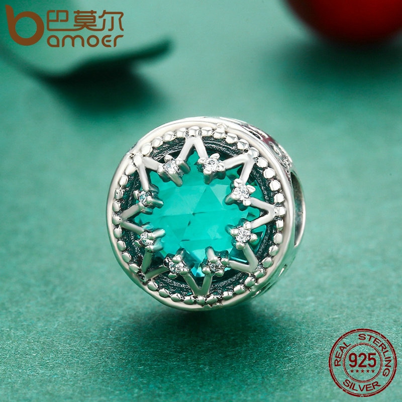 Hạt xỏ vòng tay Bamoer Scc308 bằng bạc 925 họa tiết bông tuyết đính đá sang trọng