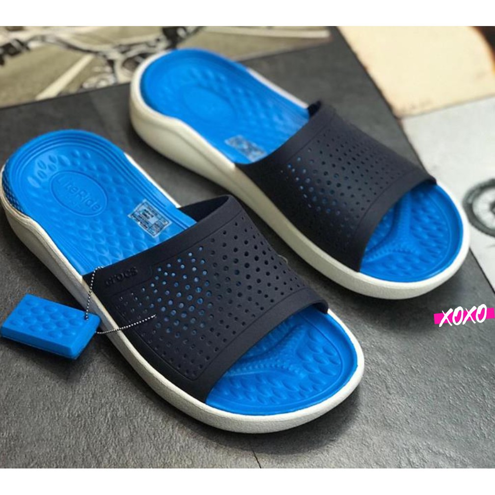 Dép lê nam nữ Crocs-Literide màu xanh dương mềm nhẹ cho Nam Nữ