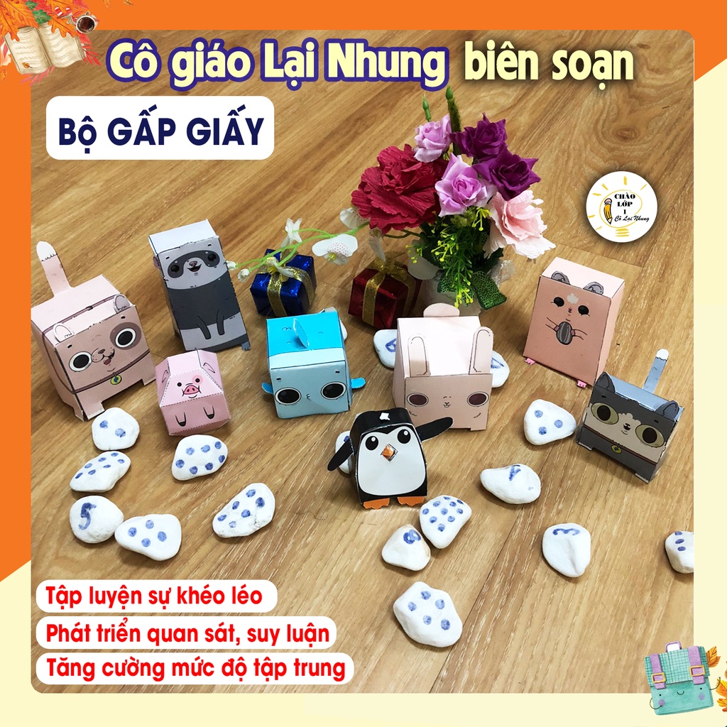 Bộ trò chơi cắt dán gập giấy hình 3d 2 chủ đề cho trẻ 4-7 tuổi