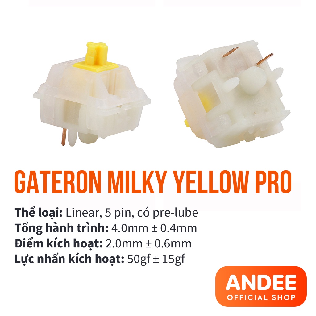 Gateron Milky Yellow Pro Switch bán lẻ công tắc phím cơ tuyến tính âm trầm 5 pin có lube sẵn